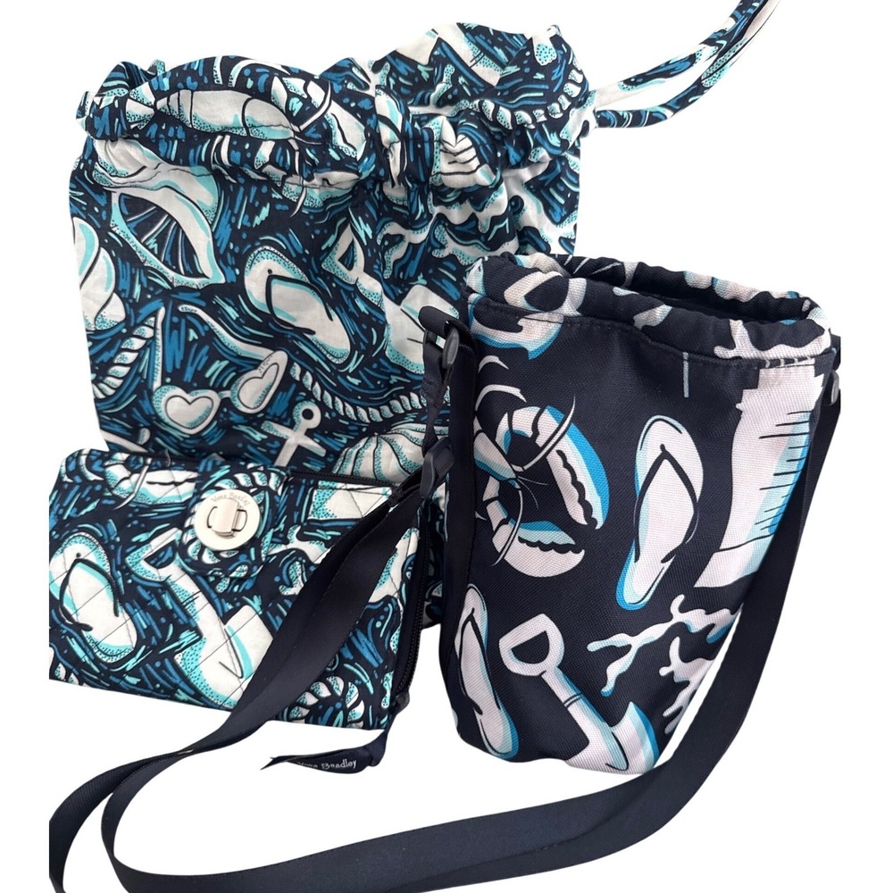 Vera Bradley Shore Enough quilted drawstring bag & matching wallet bottle holder